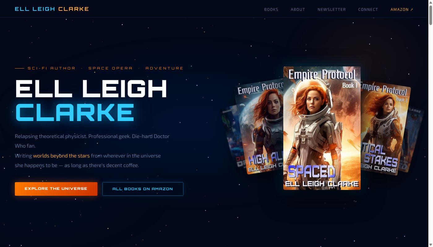 Ell Leigh Clarke sci-fi author website screenshot