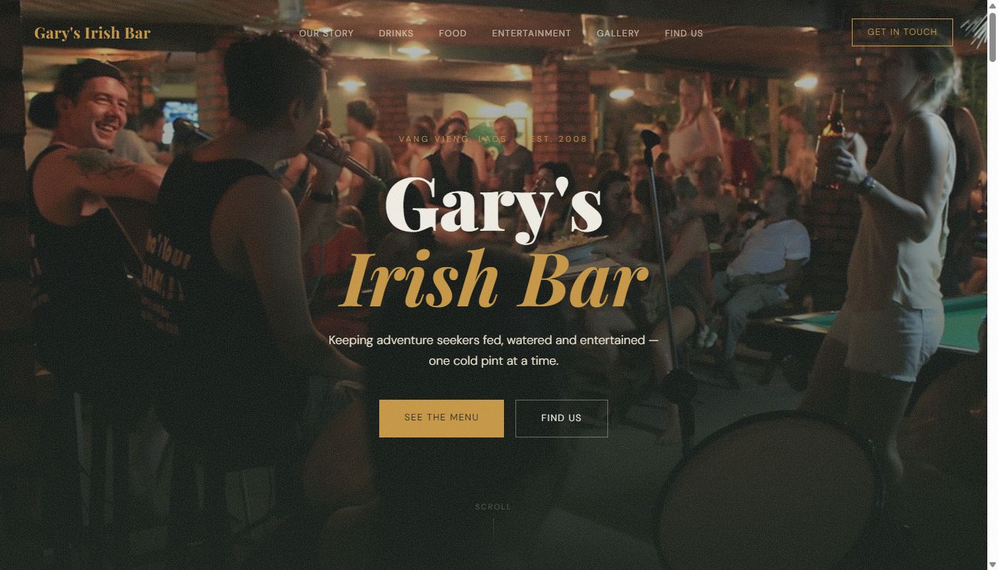 Gary's Irish Bar website screenshot